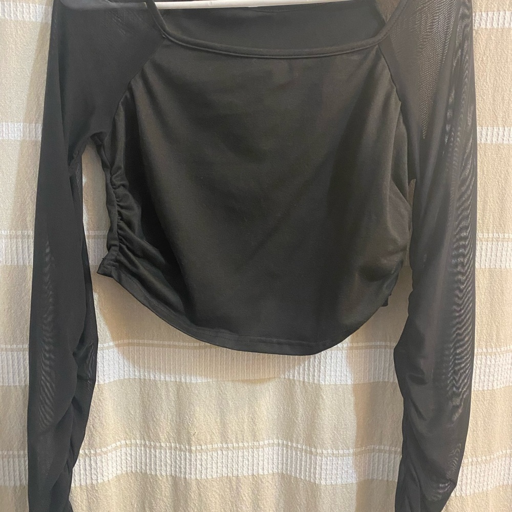 Black Long Sleeve Mesh Top